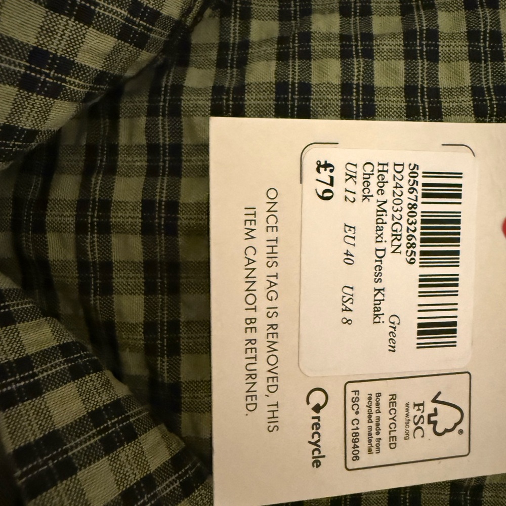 NWT Nobody’s Child Olive Green Gingham Puff Sleeve Dress - Picture 4 of 4